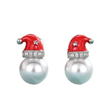 Imagem de Chapéu de Papai Noel com brincos de imitação de pérola para mulheres, 0.67, Latão, Zircônia cúbica Pérola sintética