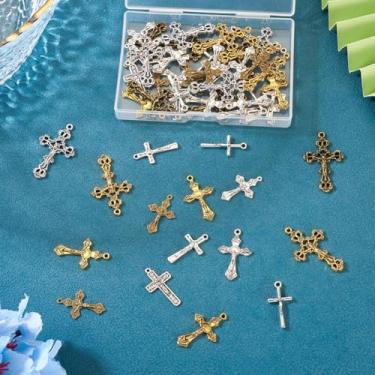 Imagem de 50 pingentes de liga de estilo tibetano religioso cruz crucifixo de Jesus pingentes de cores mistas para artesanato faça você mesmo, colar de Páscoa, brincos, fabricação de joias