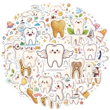 Imagem de 50 peças de adesivos fofos de desenho animado de saúde dentária coloridos para notebook, bagagem, copo de celular, faça você mesmo, telefone, guitarra, laptop, notebook, mala de viagem