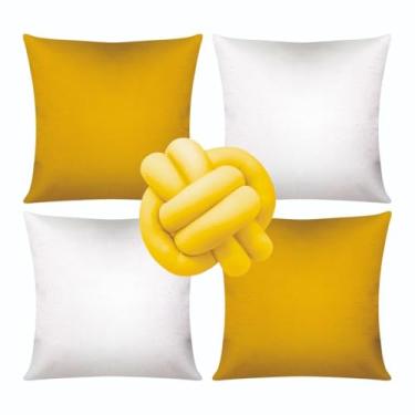 Imagem de Almofadas dara Sofá Kit 04 Almofadas Cheias Lisa Modernas Simples Coloridas Mais Nozinho(Amarelo/Branco)