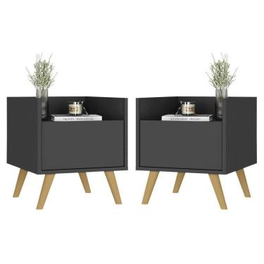 Imagem de Kit Com 2 Mesas De Cabeceira 40Cm Retrô Multimóveis V4044 Preta/Natural Preto/Natural