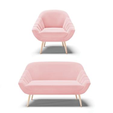 Imagem de Kit 01 Namoradeira E 01 Poltrona Suede Natural Rosa Bebê