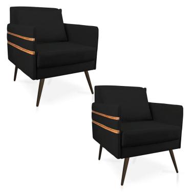 Imagem de Kit 02 Poltronas Mari Suede Pés Palito De Ferro Marrom Preto