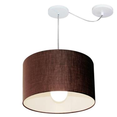 Imagem de Lustre Pendente Cilíndrico Com Desvio De Centro Vivare Md-4226 Cúpula Em Tecido 40x25cm - Bivolt Café 127/220v