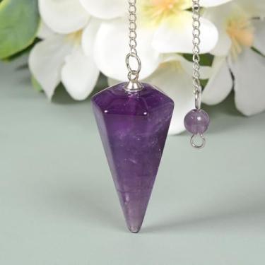 Imagem de Pêndulo de cristal de ponta de ametista roxa para cura e absorção de energia para meditação 37 mm