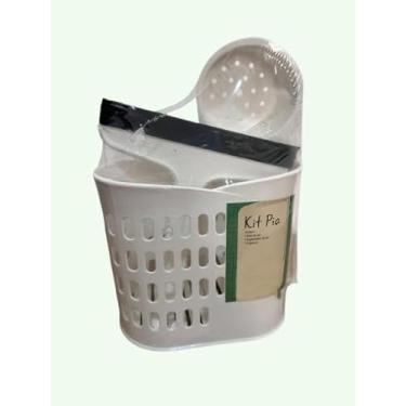 Imagem de Kit Organizador de Pia 3 Peças com Rodinho, Porta Detergente/Buchas e Talheres, Funcional e Prático (Branco)