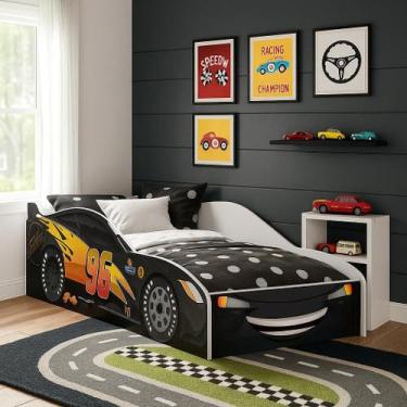 Imagem de Cama Carro Infantil Montessoriana em MDF Para Quarto Menino E Proteção