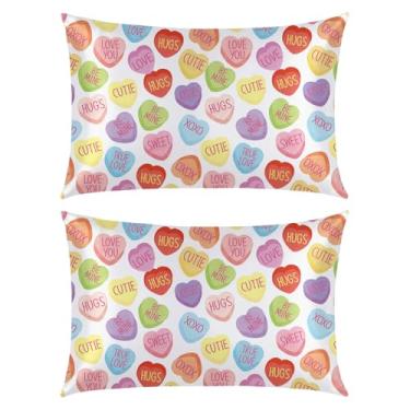 Imagem de Horaldaily Valentine King Size Conjunto de 2 fronhas de cetim para pele e cabelo, corações doces com palavras suaves e suaves semelhantes a fronhas de seda para roupa de cama, sofá, sofá, presente