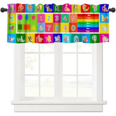 Imagem de wlsgdsg Cortina infantil para sala de aula ABC com desenho animado de animais coloridos ABC alfabeto números cores sala de aula aprendizagem janela tratamento para meninos sala de estar quarto
