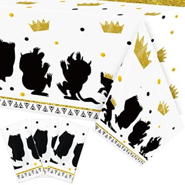 Imagem de JelaDynore 3 peças de toalhas de mesa Wild One – Capas de mesa inspiradas em ouro preto, descartáveis, retangulares, selvas, safári, animais, floresta, decorações de festa para aniversário de chá de