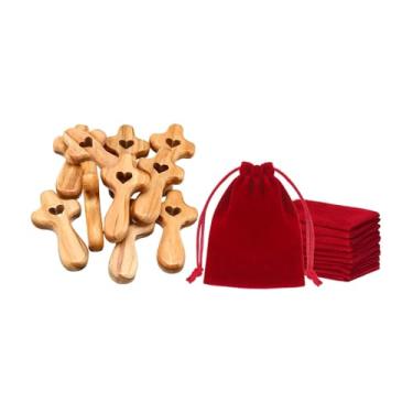 Imagem de IEUDNS Cruz de bolso pequena em madeira de, cruza meu coração, mini crucifixo para comunhão.