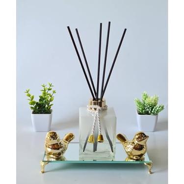 Imagem de Kit Sala, Difusor, Aromatizador De Ambiente, bandeja com pezinho(Cubo B Degr/Dourado)