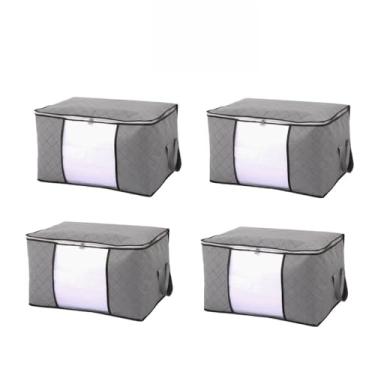 Imagem de KIT2~KIT10 Caixa Saco Organizador Grande Edredom Cobertor Casaco Guarda Roupa Ecológico Anti-Poeira Umidade Multiuso(4PCS-48L-Cinza)