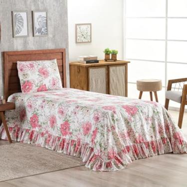 Imagem de Kit cobre leito colcha Percal 400 fios com babado e Fronhas estampadas (Solteiro, Estampa 2)