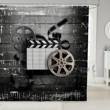 Imagem de Cortina de chuveiro com tema de filme, filme fotográfico vintage, impermeável, tecidos de secagem rápida, para crianças, adolescentes, mulheres, adultos, cinema, cortina de banheiro, preta, decoração