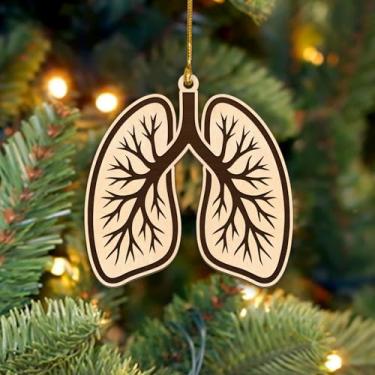 Imagem de Ornamento de pulmão rústico 2025, enfeites de Natal de madeira para terapia respiratória, decoração pulmonar, presentes de formatura de terapeuta respiratório, presente de agradecimento para