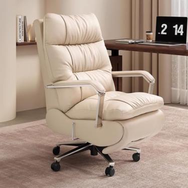 Imagem de Cadeira de escritório executiva com apoio para os pés Cadeiras de mesa largas e reclináveis ​​confortáveis ​​para computador Cadeira de escritório ergonômica, de couro, para casa,Khaki