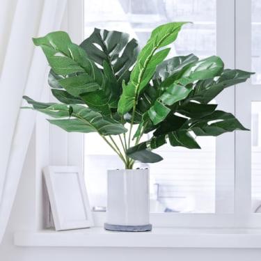 Imagem de 9 folhas artificiais, monstera, folha de tartaruga, palmeira, falsa, planta, casa, escritório, mesa, vaso, decoração, quarto, vegetação, 32 x 15 cm