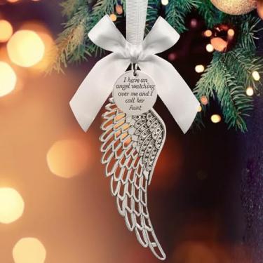 Imagem de Enfeite memorial de asa de anjo - decoração de árvore de Natal para entes queridos, pingente de prata de Natal em memória amorosa da tia lembrança memorial honra simpatia presente