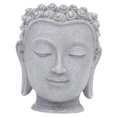 Imagem de IEUDNS Vaso de flores em forma de cabeça de Buda, estatueta decorativa, organizador de presentes, recipiente para plantas, para centro de mesa, casa, jardim, Altura 11.2 Cm