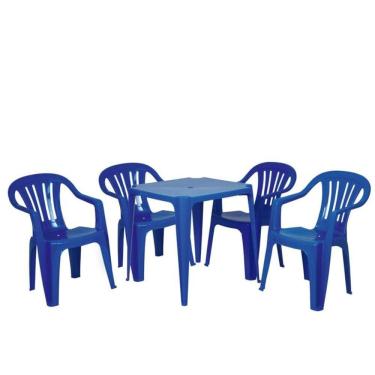 Imagem de Conjunto de Mesa com 4 Cadeiras Poltronas Plásticas Bela Vista Azul MOR