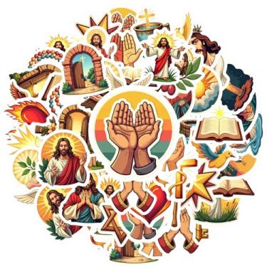Imagem de 50 peças de adesivos religiosos cristãos Jesus oração fé cristã adesivos religiosos inspiradores para laptop, bagagem, álbum de recortes, diário, adesivo, faça você mesmo, telefone, laptop, scrapbook