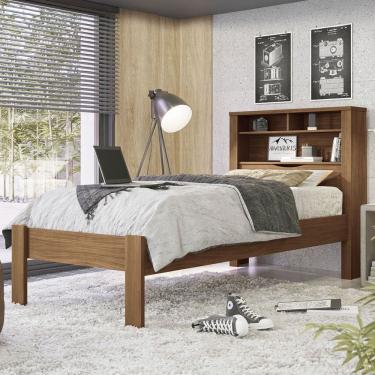 Imagem de Cama Solteiro Omaha 1 Porta com Baú e Tomada Jatoba - Pnr Móveis