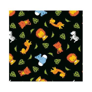 Imagem de Tecido Tricoline Bichos Safári Fundo Preto - 50 x 150 cm - Tecidos Cal