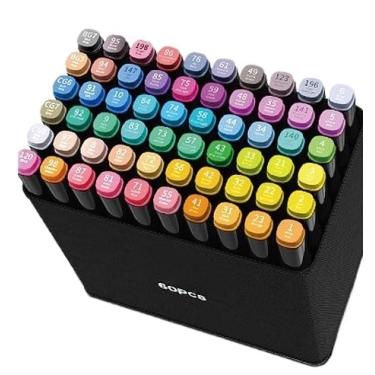 Imagem de 24/36/48/60/80 Cores touch marker Caneta Marcadora Com Ponta Dupla/Pintura De Arte/Aquarela/Material Escolar/Escritório (60 Cores PRETO)