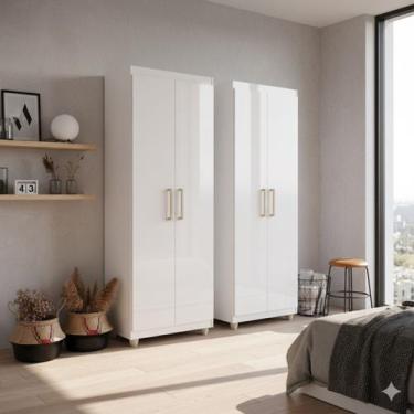 Imagem de Kit 2 Armários Multiuso Roma 2 Portas 4 Prateleiras Sapateira Lavander