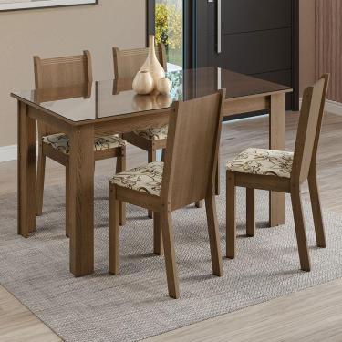 Imagem de Conjunto Sala De Jantar Mesa Tampo De Vidro 4 Cadeiras Rustic/lírio Bege Kiara Madesa Rustic/lírio Bege