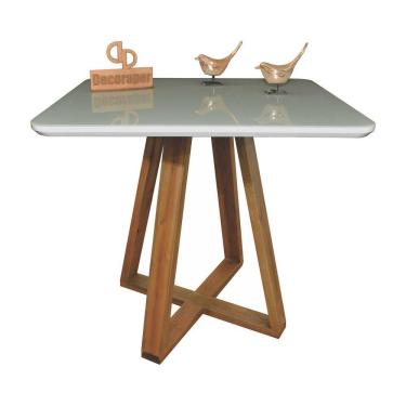 Imagem de Mesa Jantar Base X Tampo Quadrado Laca Com Vidro 110cm Off White