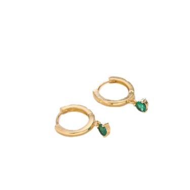Imagem de 1 par de brincos de argola de prata banhados a ouro 14K/16K/18K para mulheres delicados verdes, transparentes, redondos, brincos de argola, brincos de argola de 4 mm, standard, Latão, Sem pedra