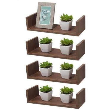 Imagem de Kit 4 Prateleiras U 40 X 15cm Nogal Suporte Invisível