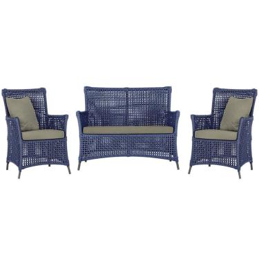 Imagem de Jogo Sofá E 2 Poltronas Igapó Alumínio Preta E8 Trama Azul