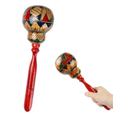 Imagem de GOGHOST Maraca de madeira feita à mão para adultos, chocalhos de percussão à mão africana profissional de 27,2 cm, instrumento musical de coqueteleira de rumba de pintura à mão, lembrancinhas de festa