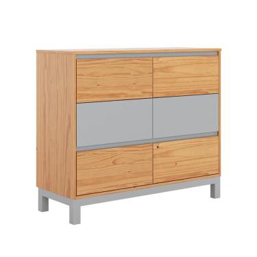 Imagem de Cômoda Square 6 Gavetas Madeira Maciça Natural Pine e Cool Grey