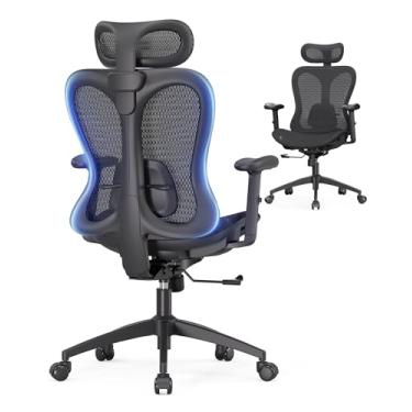 Imagem de Cadeira de escritório ergonômica de malha borboleta para escritório em casa, encosto e assento de malha respirável, apoio de braço e encosto de cabeça ajustáveis, cadeira de mesa de computador