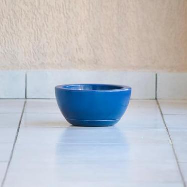 Imagem de Vaso de Planta Decoração Centro Mesa Suculentas Cactos Bacia Cuia Lisa Marmorizada Polida 13x25 com Prato (Azul)