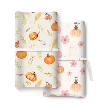 Imagem de TotChill Capa de trocador de fraldas de Halloween para meninas e meninos, serve para trocador padrão, pacote com 2, rosa, abóbora, gato preto