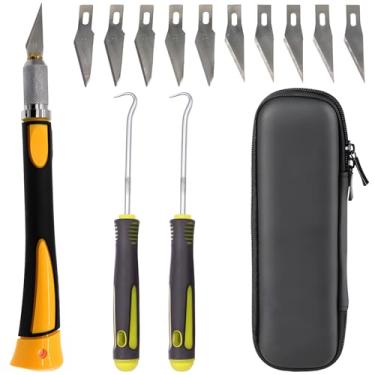 Imagem de Conjunto de facas artesanais com precisão, 10 lâminas e 2 ferramentas de remoção de ervas daninhas - Suprimentos profissionais para vinil, papel, estênceis e projetos DIY - Alças ergonômicas, lâminas