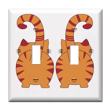 Imagem de Placa decorativa para interruptor de luz de gato engraçado, placas de parede duplas com interruptor de luz para banheiro, quarto, cozinha, decoração de casa, capas de tomada