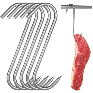 Imagem de 5 ganchos de carne resistentes em forma de S, aço inoxidável de 25,4 cm para cortes grandes de carne, ideal para grelhar, assar, açouguer, pendurar carne, veado e porco