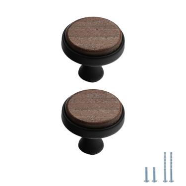 Imagem de Evionlin Puxador de armário preto de liga de zinco, puxador de gaveta de nogueira, 2 puxadores de gaveta, maçanetas de porta de armário de cozinha