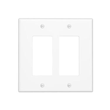 Imagem de Wmhusu Capas de tomada branca para interruptor de luz de 2 gangs, interruptor duplo usb, regulador, placa de parede, receptáculo GFCI, placa elétrica para banheiro, quarto, decoração de casa