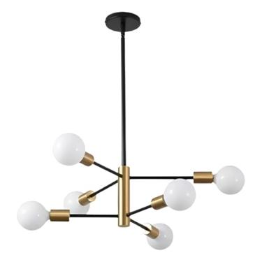 Imagem de Pendente Lustre Teto Quarto Sala Sputnik Dourado Preto 3000k 127/220v Preto E Dourado