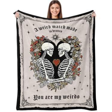 Imagem de Cobertor de casal de esqueleto romântico de Halloween para viagem, presente de dia dos namorados, microfibra macia para quarto ou sala de estar (127 x 152 cm, esqueleto - 2)