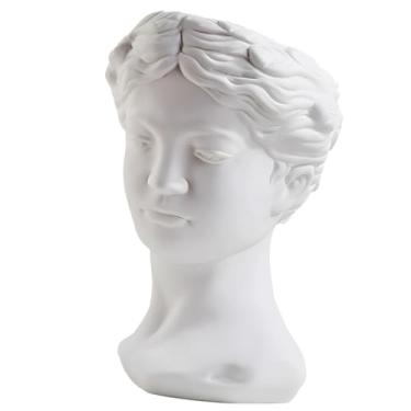 Imagem de Vaso de escultura de cerâmica exclusivo, vaso de flores em forma de cabeça de resina para espaços internos artísticos, suporte versátil para plantas com design de retrato criativo