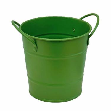 Imagem de Suporte para caneta de lápis de mesa Arte em ferro Bonito formato de balde Organizador multifuncional para material escolar de escritório Pincéis de maquiagem Armazenamento (Verde)