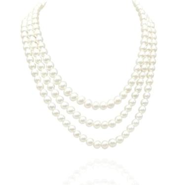 Imagem de Colar de pérolas multicamadas para mulheres, colar de pérolas falsas brancas em camadas, bijuteria, casamento, noiva, década de 1920, middle, imitação de pérola, Sem Pedra Preciosa